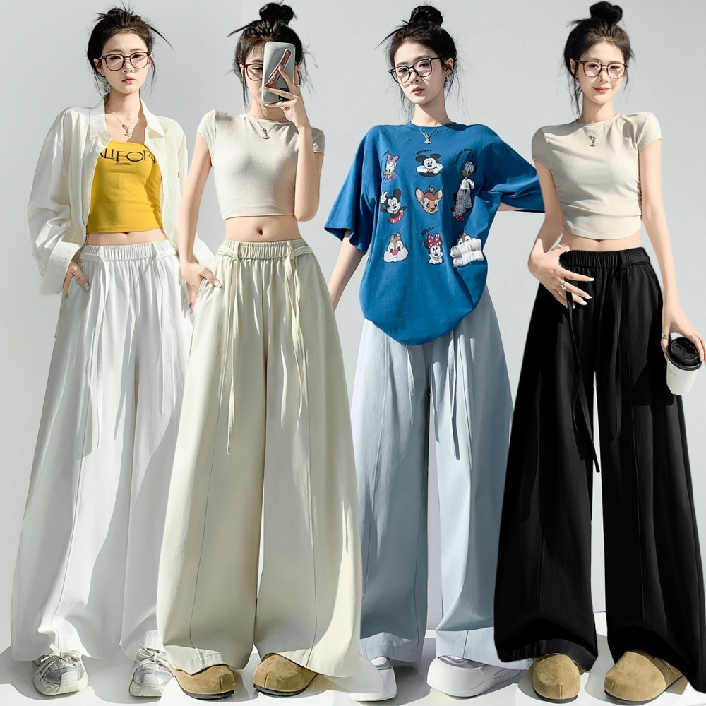 Casual lazy washed wide leg pants straight drape pants