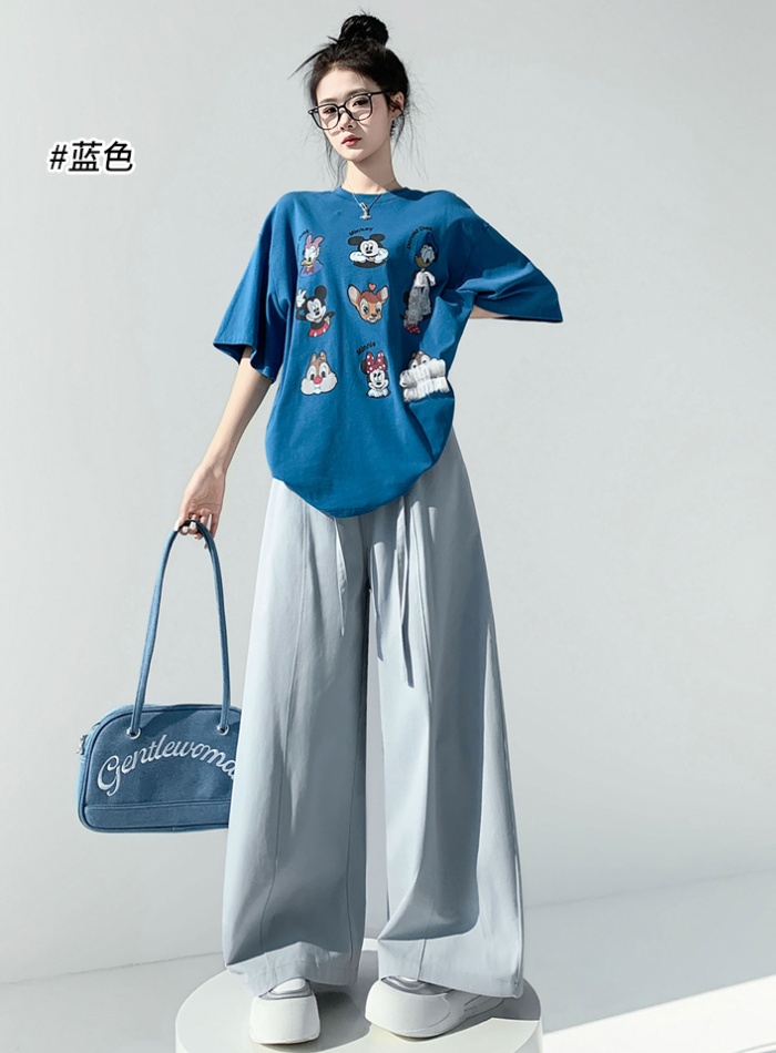 Casual lazy washed wide leg pants straight drape pants