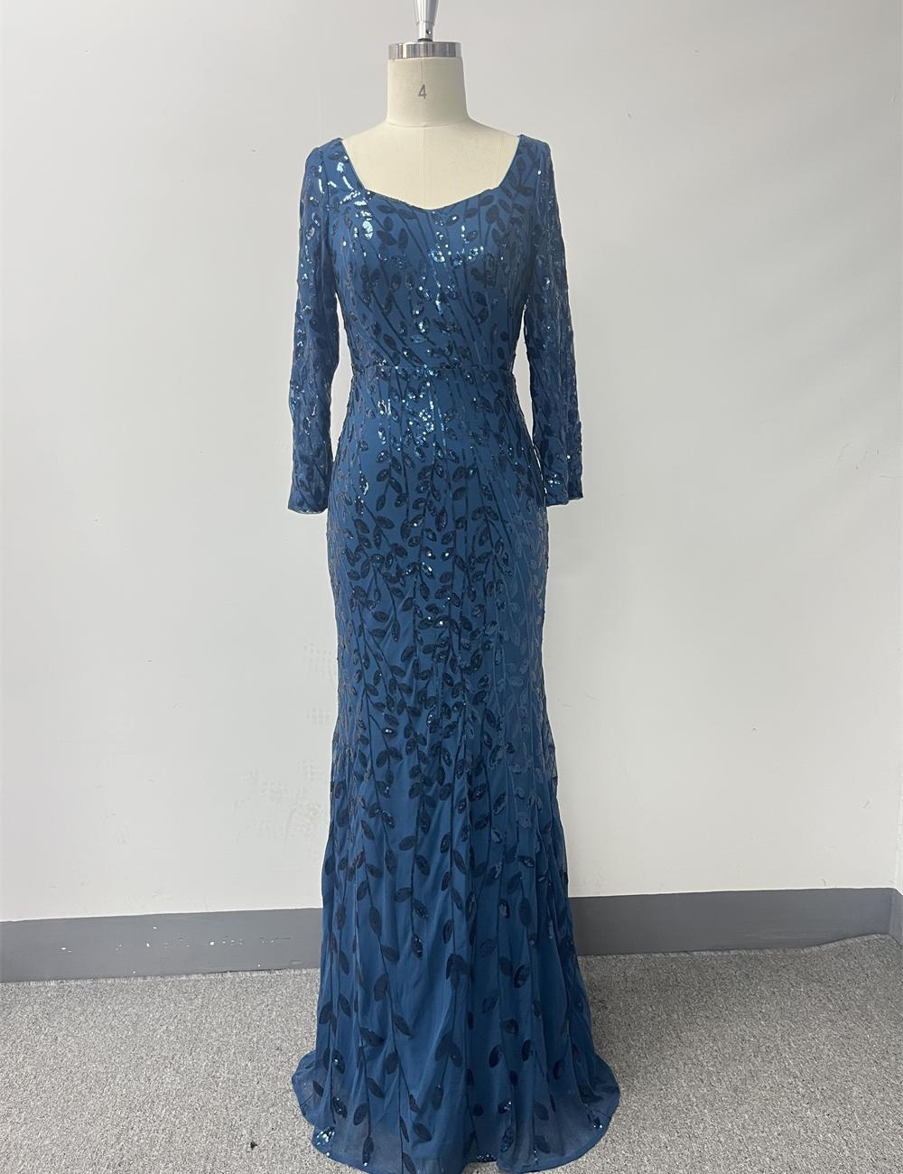 Round neck evening dress back zipper long dress