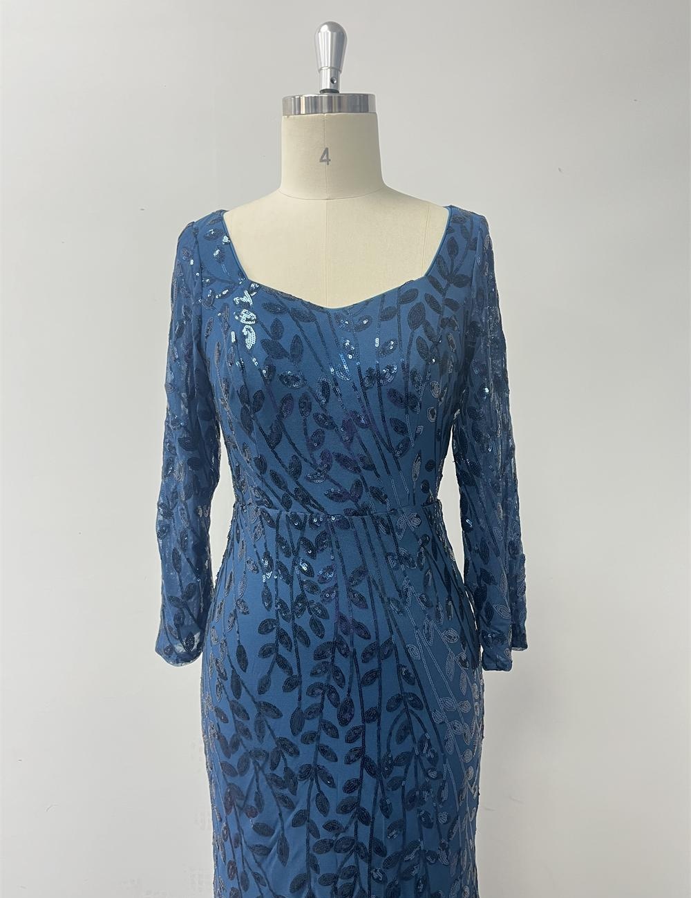 Round neck evening dress back zipper long dress