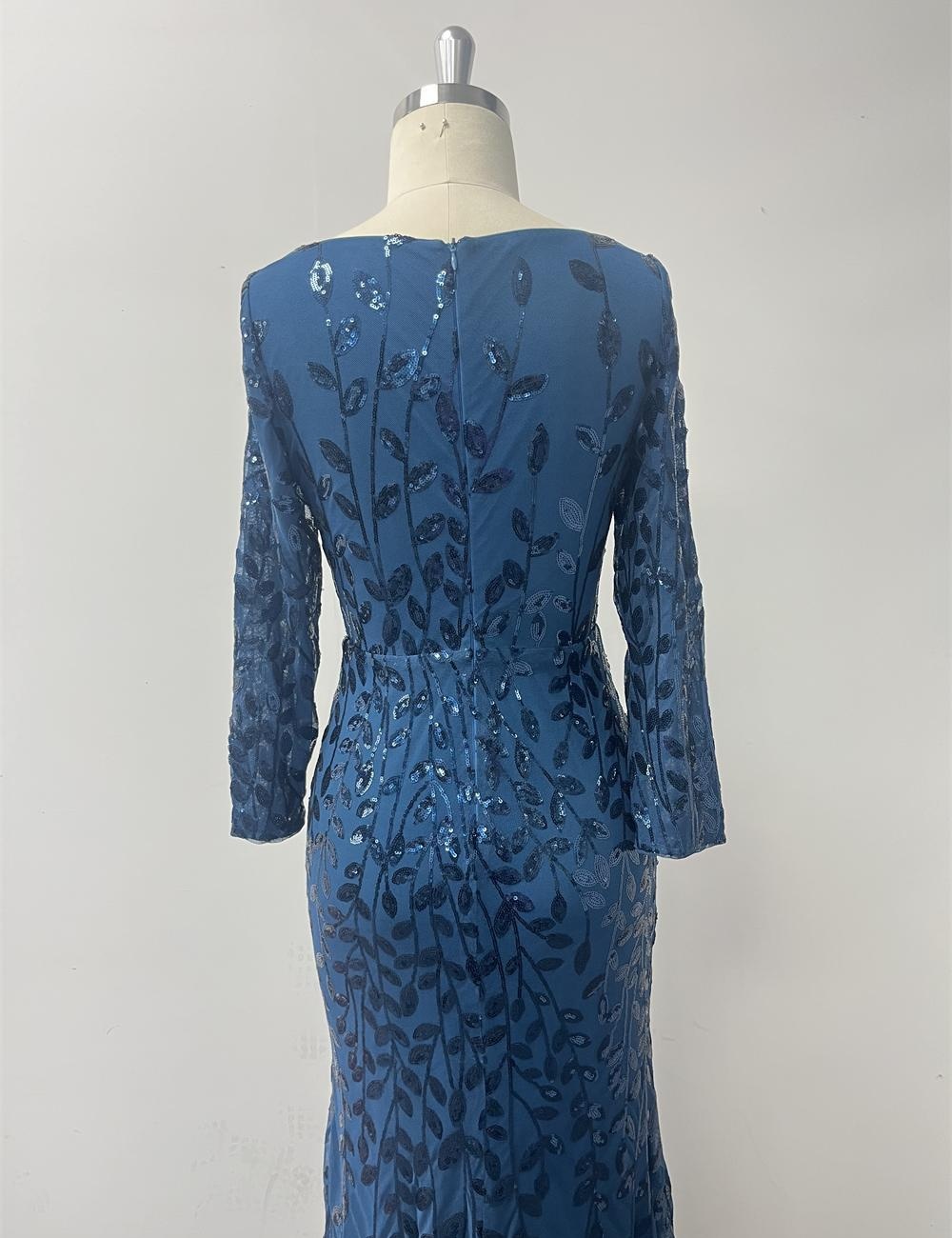 Round neck evening dress back zipper long dress