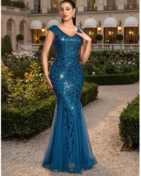 V-neck European style dress party mermaid evening dress