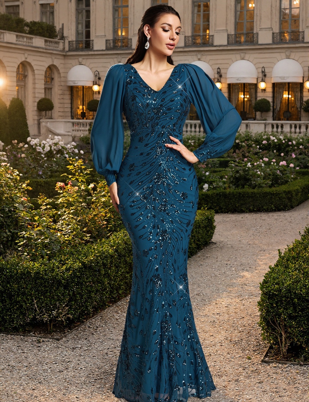 Gauze dress European style evening dress