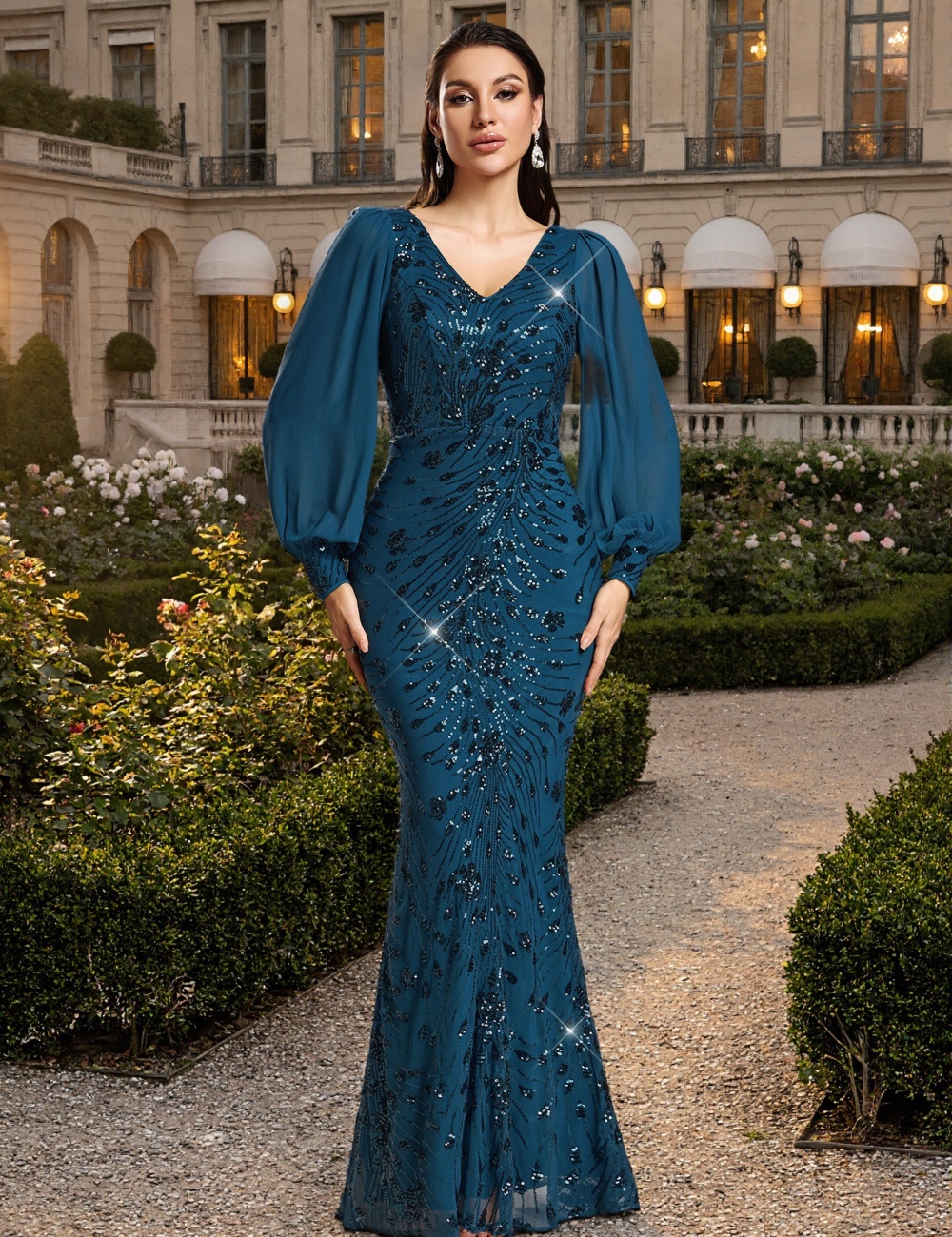 Gauze dress European style evening dress