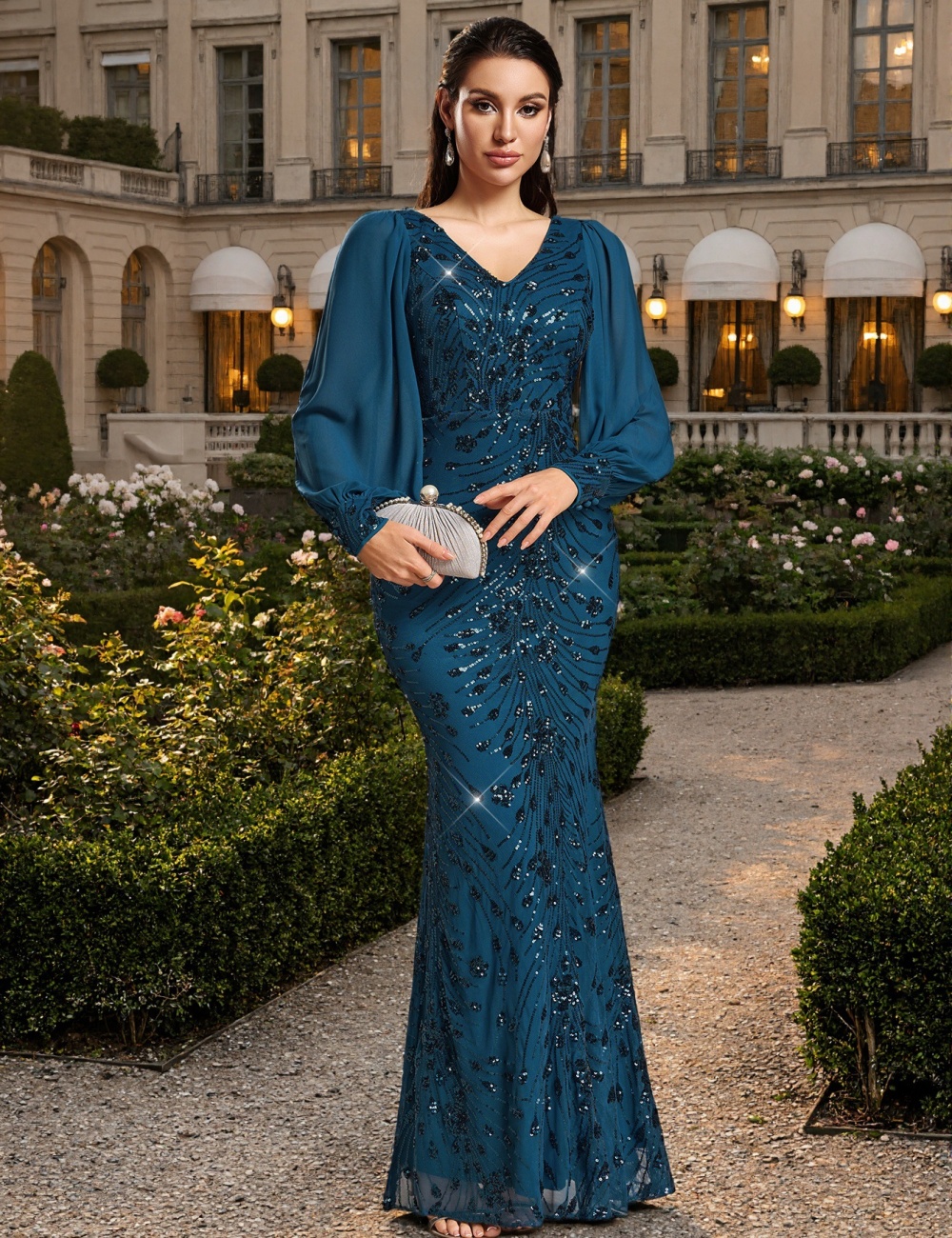 Gauze dress European style evening dress