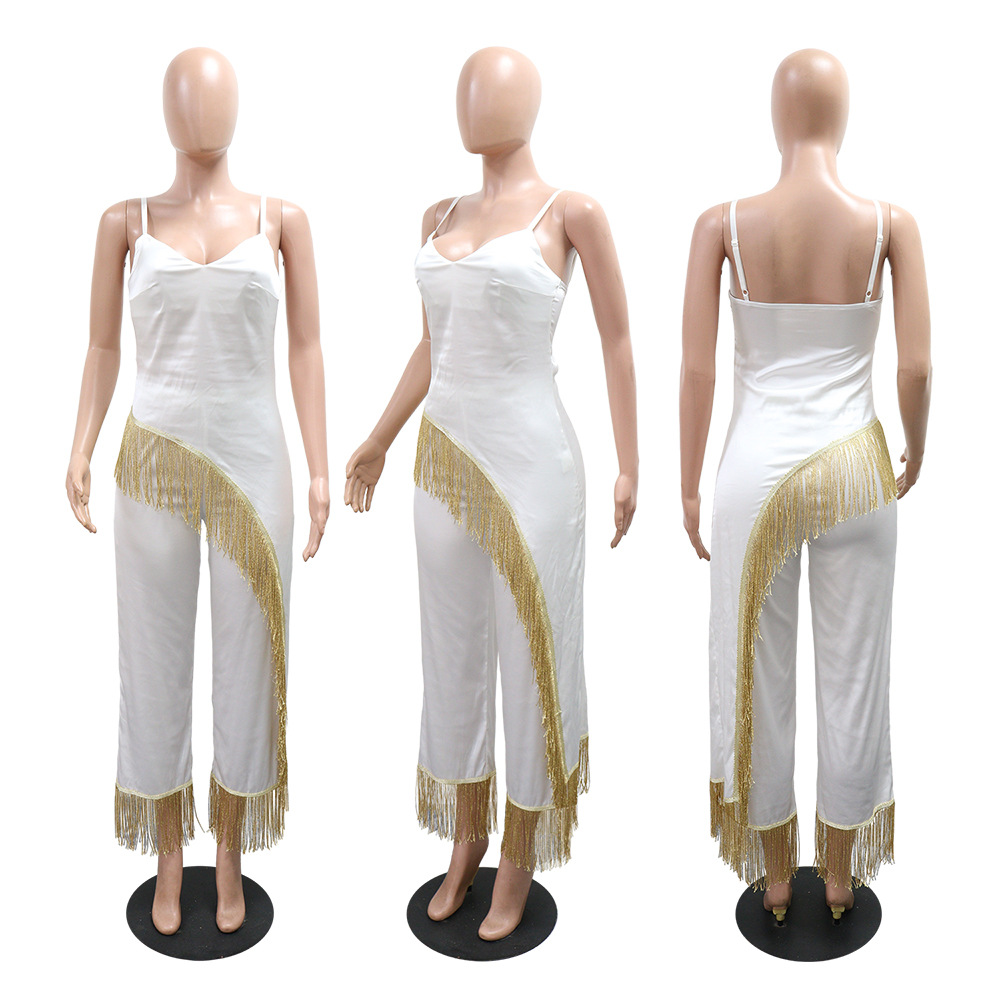 Sling tops loose wide leg pants 2pcs set for women