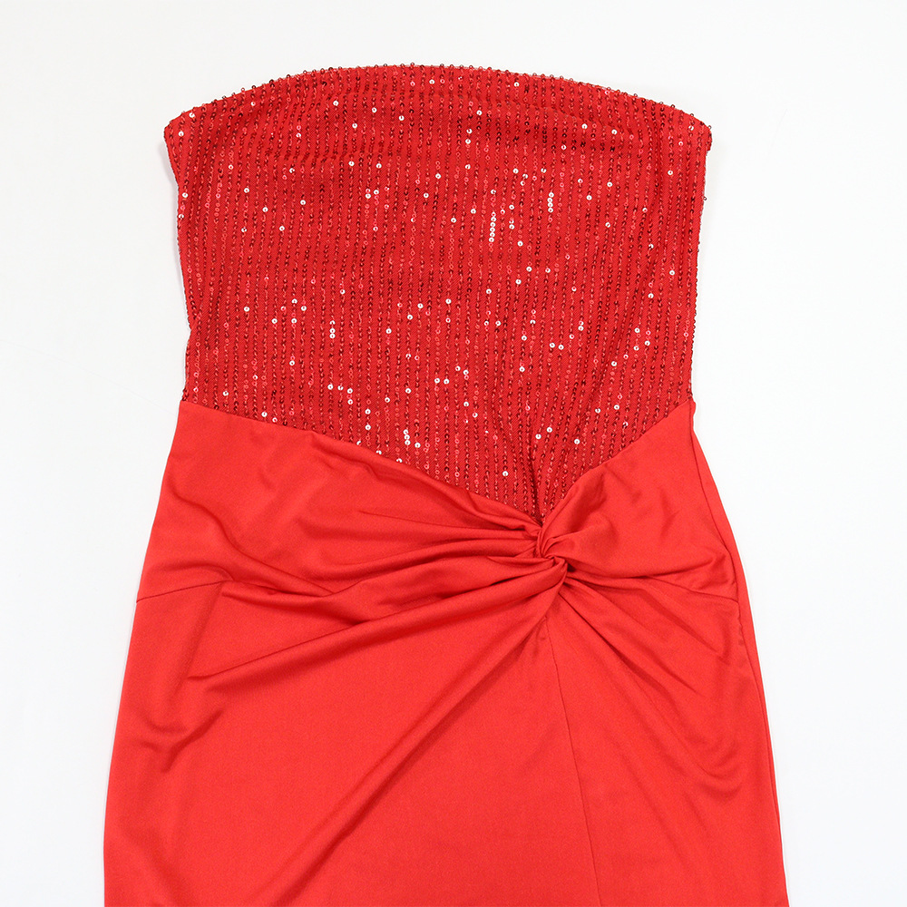 Sequins splice dress wrapped chest long dress for women