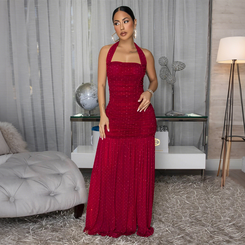 Pure sleeveless formal dress split dress