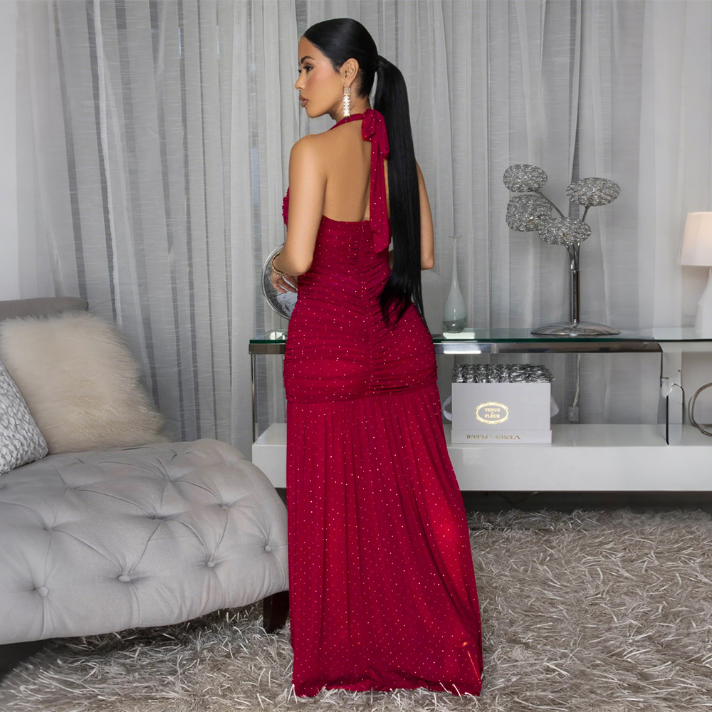 Pure sleeveless formal dress split dress