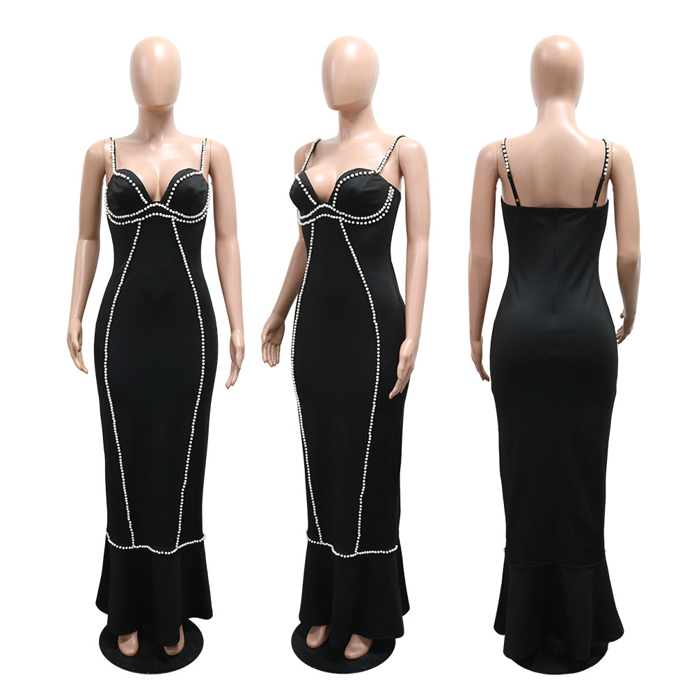 Sexy sleeveless slim long dress fashion sling dress for women