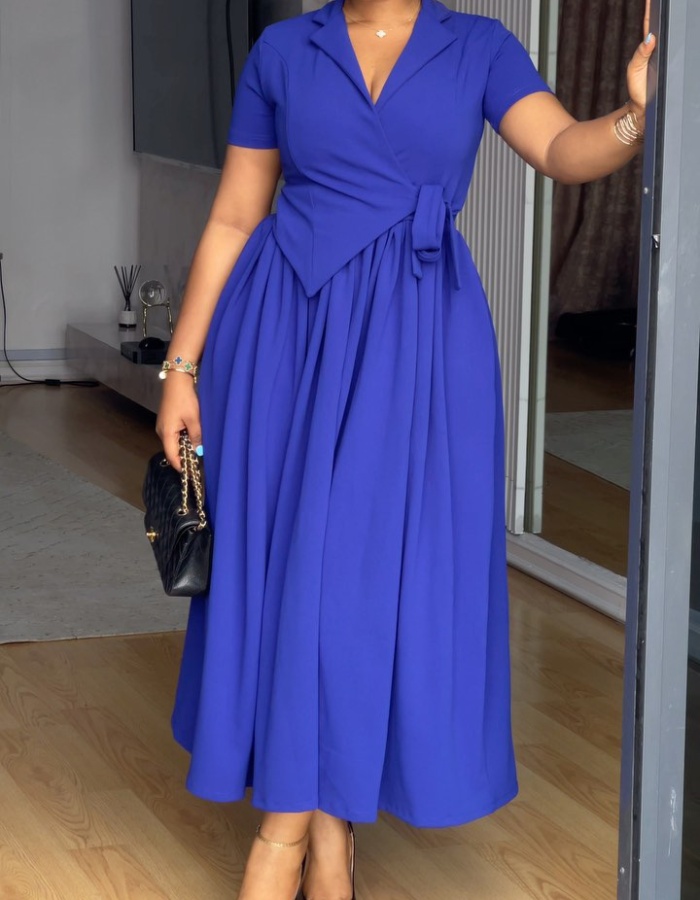 A-line elegant European style slim commuting dress for women