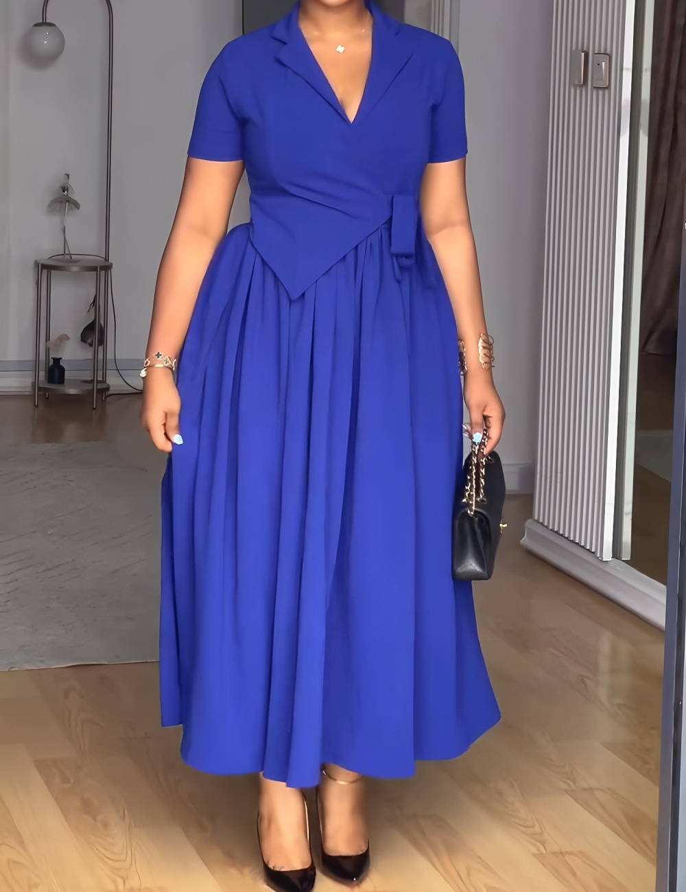 A-line elegant European style slim commuting dress for women