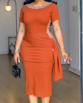 Elegant slim European style rhinestone decoration dress