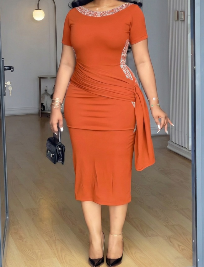 Elegant slim European style rhinestone decoration dress