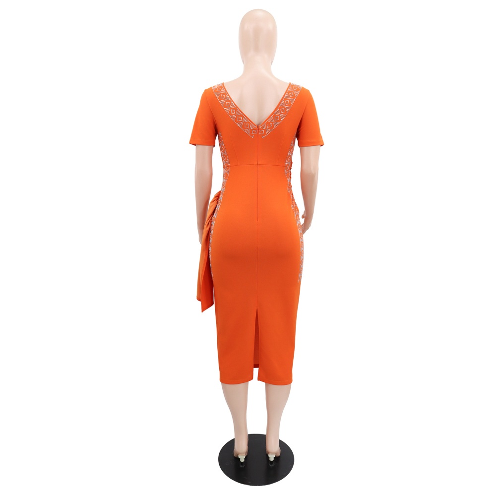 Elegant slim European style rhinestone decoration dress