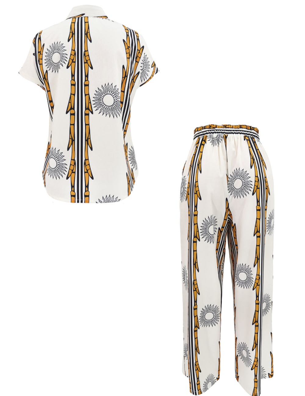 Pocket lapel elegant shirt Casual buckle long pants 2pcs set