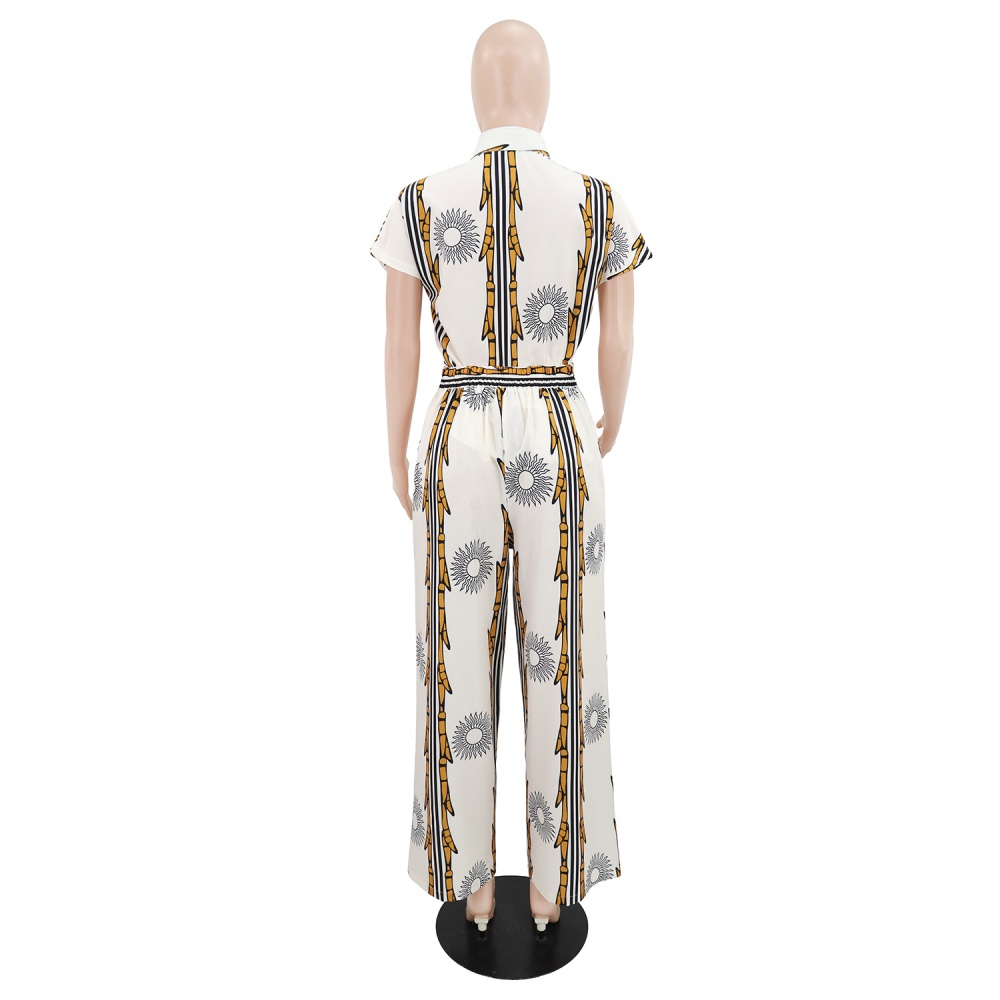 Pocket lapel elegant shirt Casual buckle long pants 2pcs set