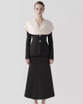 V-neck temperament tops package hip long skirt 2pcs set