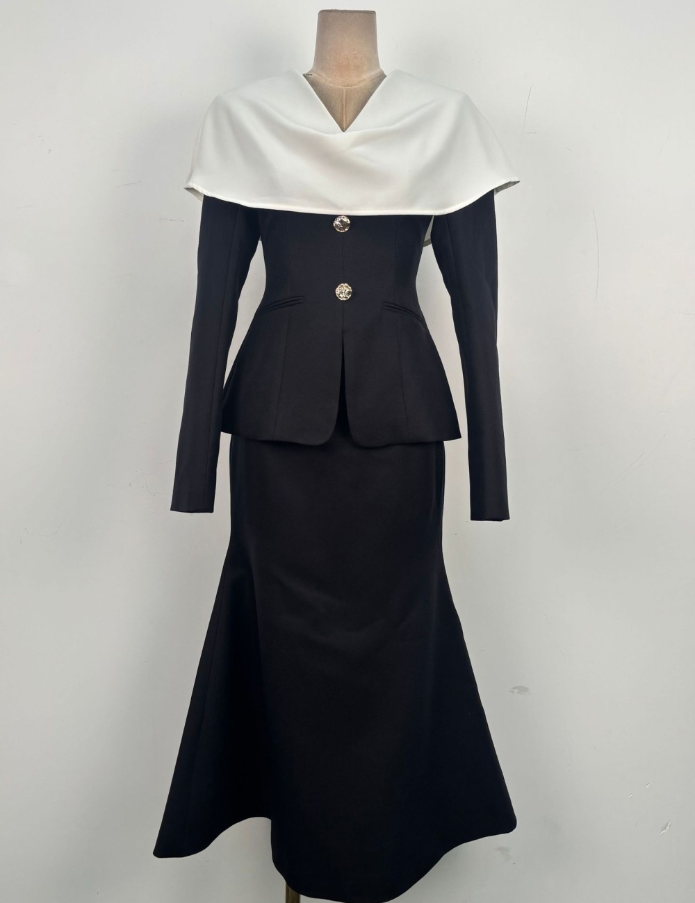 V-neck temperament tops package hip long skirt 2pcs set