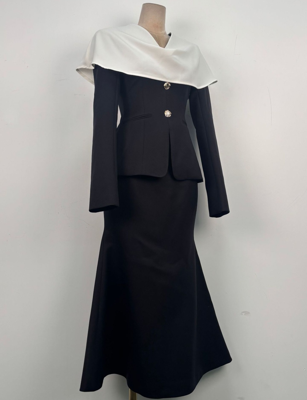 V-neck temperament tops package hip long skirt 2pcs set