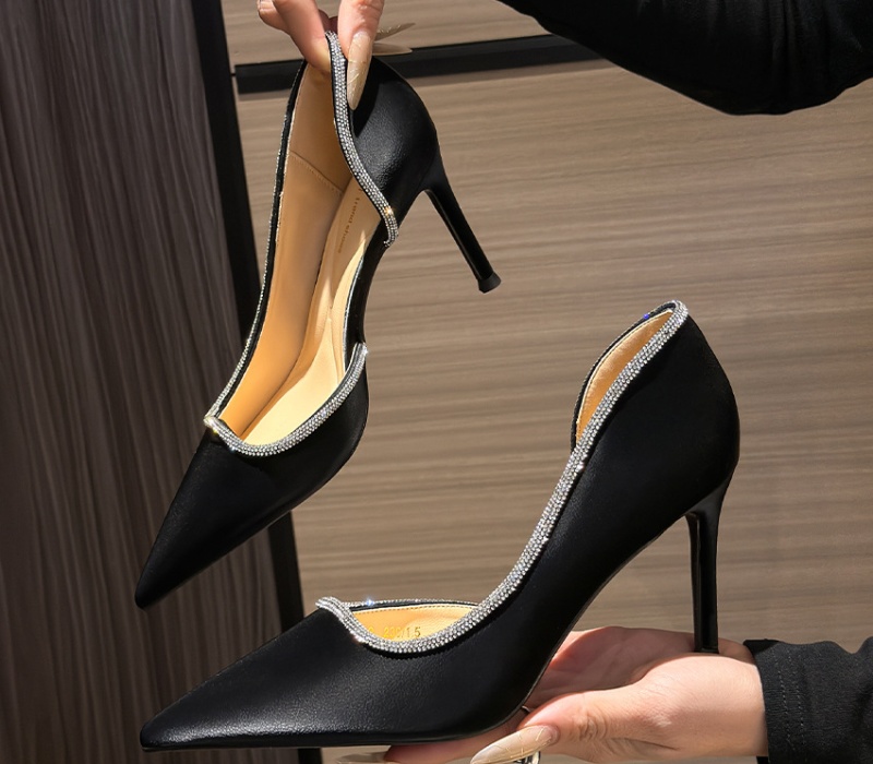 Black shoes rhinestone high-heeled shoes for women