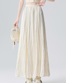 High waist drape A-line fold satin summer skirt for women