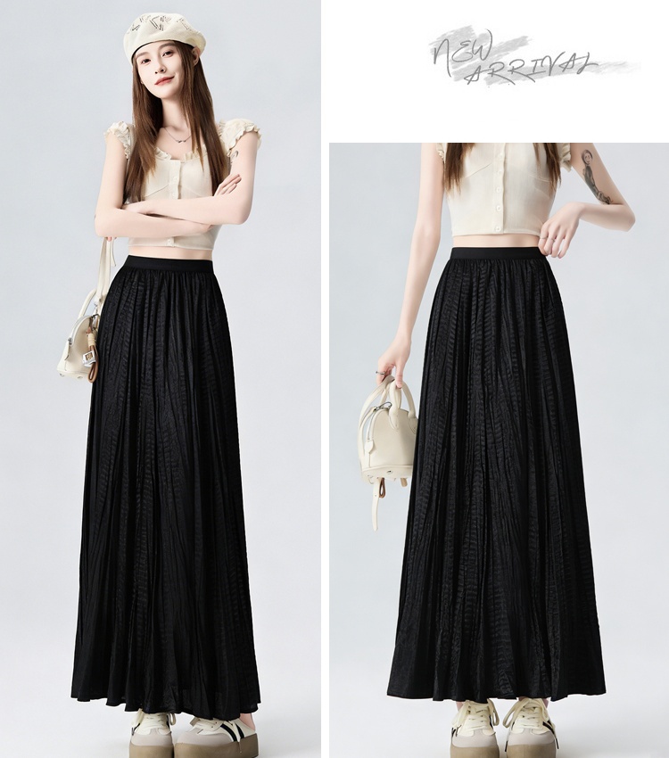 High waist drape A-line fold satin summer skirt for women