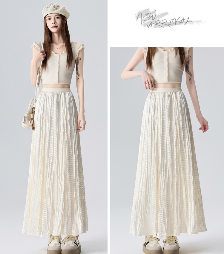 High waist drape A-line fold satin summer skirt for women
