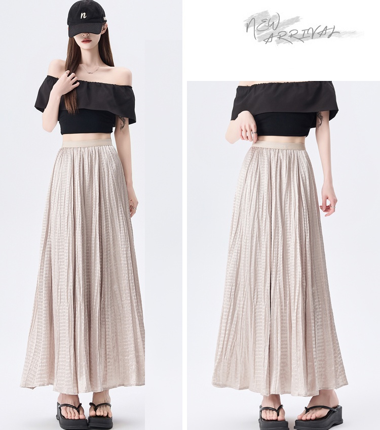 High waist drape A-line fold satin summer skirt for women