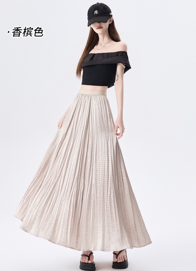 High waist drape A-line fold satin summer skirt for women