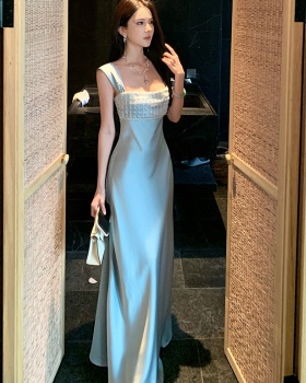 Blue temperament formal dress sling dress for women