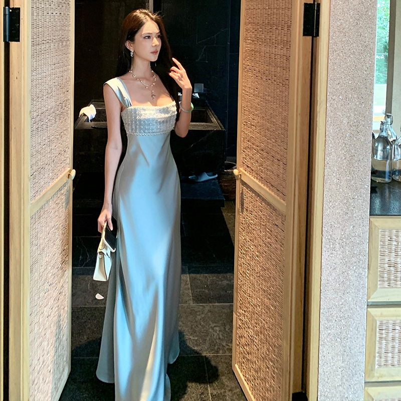 Blue temperament formal dress sling dress for women