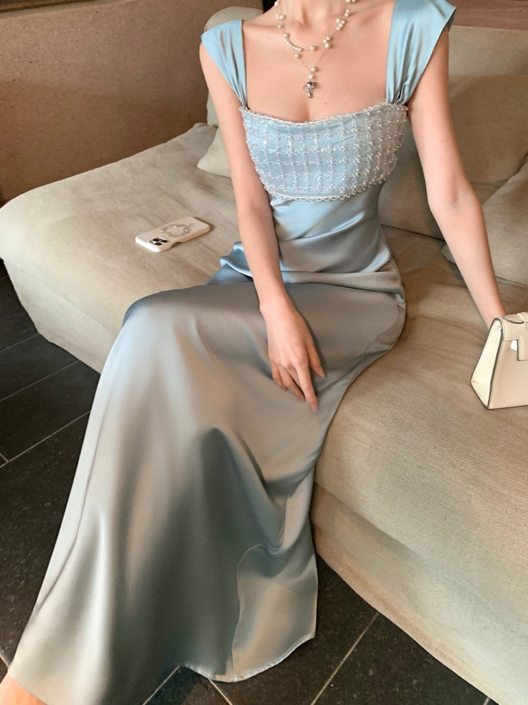 Blue temperament formal dress sling dress for women