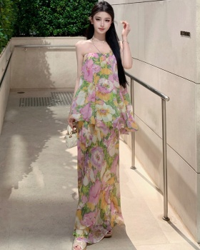 Summer vacation beach dress floral jumpsuit for women