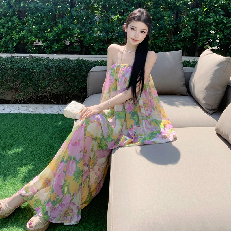 Summer vacation beach dress floral jumpsuit for women