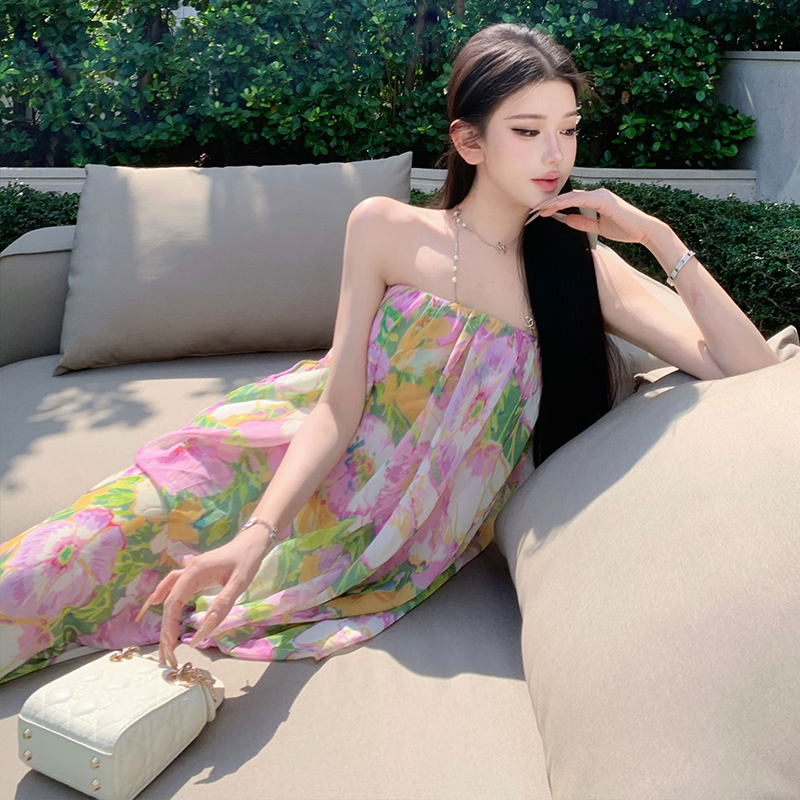 Summer vacation beach dress floral jumpsuit for women