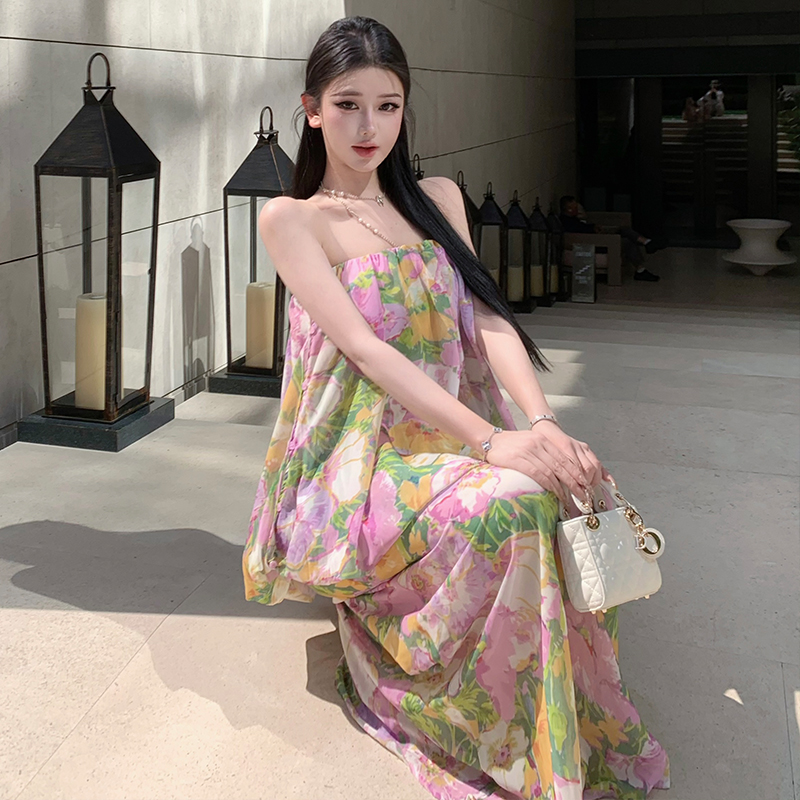 Summer vacation beach dress floral jumpsuit for women