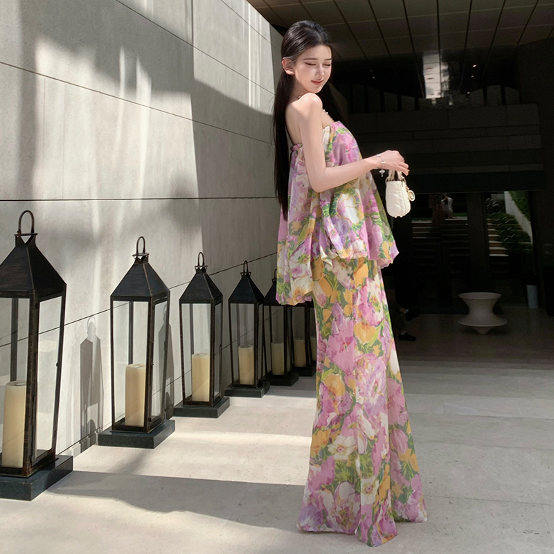 Summer vacation beach dress floral jumpsuit for women