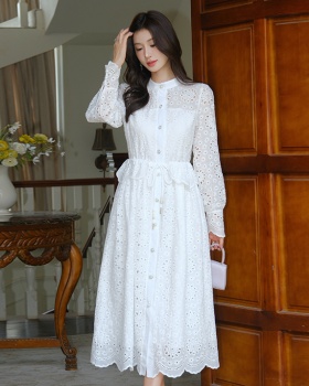 Embroidery France style lace tender long hollow dress
