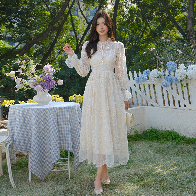 Fashion ladies long sleeve embroidery Western style dress