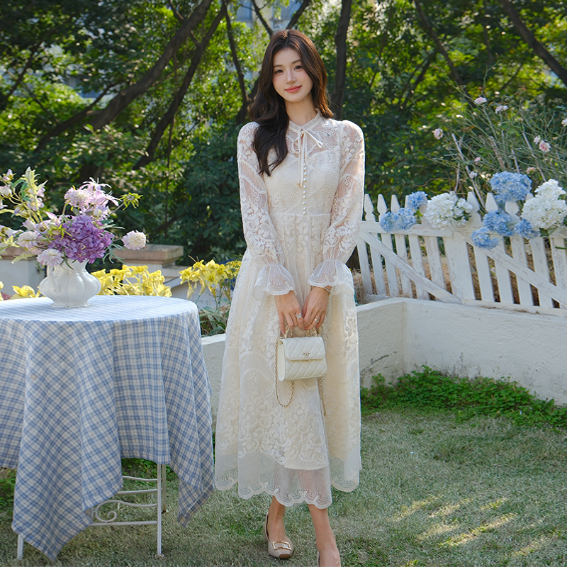 Fashion ladies long sleeve embroidery Western style dress