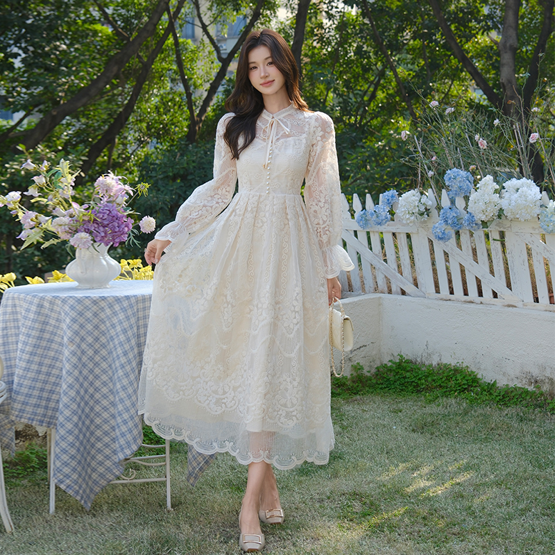 Fashion ladies long sleeve embroidery Western style dress