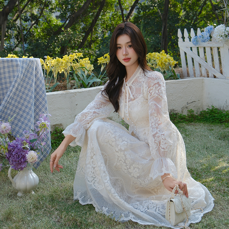 Fashion ladies long sleeve embroidery Western style dress