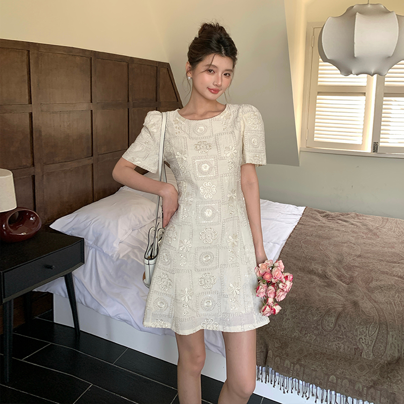 Sequins slim fashion embroidery retro France style dress