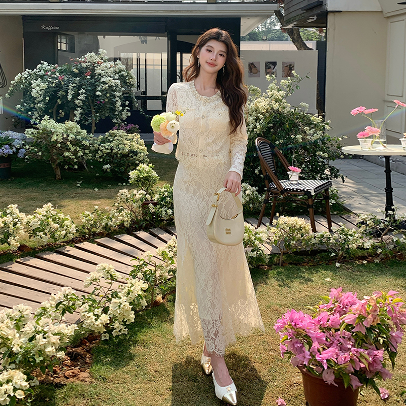 Lace beading skirt France style chanelstyle tops a set