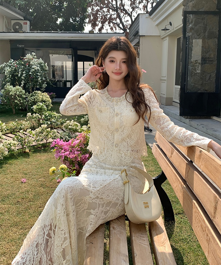 Lace beading skirt France style chanelstyle tops a set