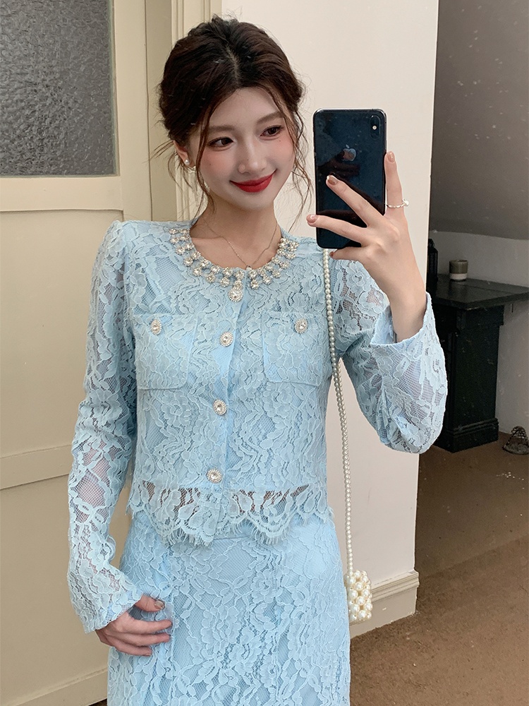 Lace beading skirt France style chanelstyle tops a set