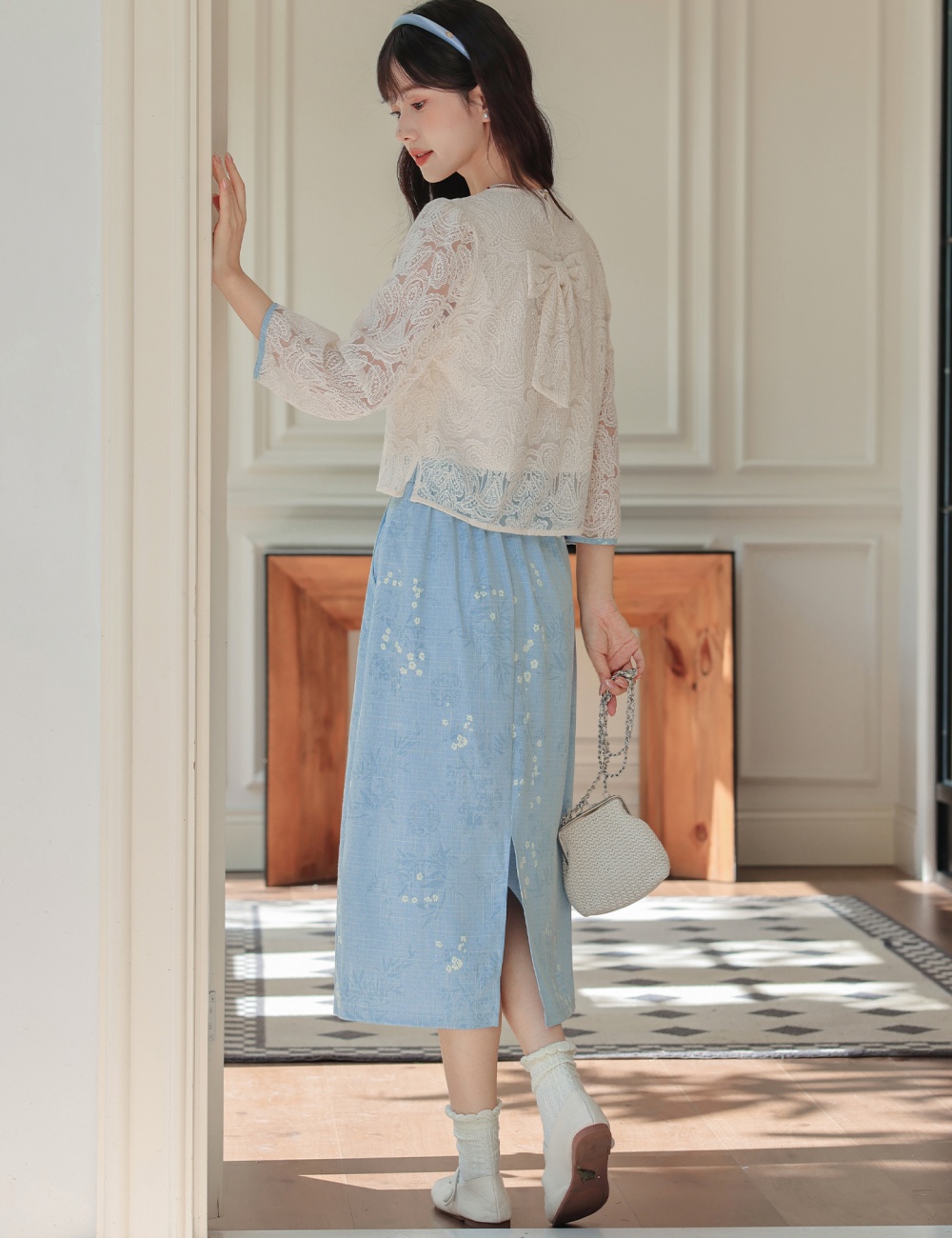 Fresh art spring skirt elegant sweet tops 2pcs set