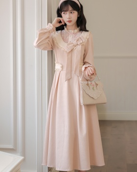 Pinched waist tender show young dress bow pink long dress
