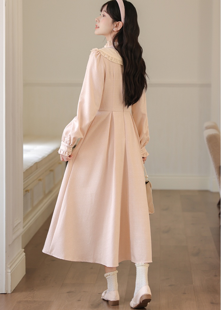 Pinched waist tender show young dress bow pink long dress